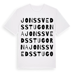 Jonssvedsstugorna ordlek t-shirt – ekologisk bomull t-shirt från Pinshirt