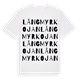 White t-shirt med Långmyrkojan ordlek t-shirt