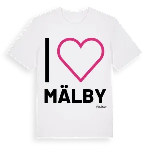 Jag älskar Mälby t-shirt stort tryck – ekologisk bomull t-shirt från Pinshirt
