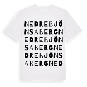 Nedre Bjönsaberg ordlek t-shirt – ekologisk bomull t-shirt från Pinshirt