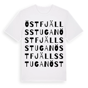 Östfjällsstugan ordlek t-shirt – ekologisk bomull t-shirt från Pinshirt