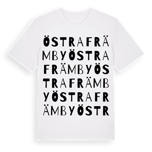 Östra Främby ordlek t-shirt – ekologisk bomull t-shirt från Pinshirt