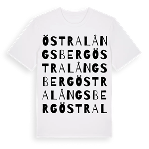 Östra Långsberg ordlek t-shirt – ekologisk bomull t-shirt från Pinshirt