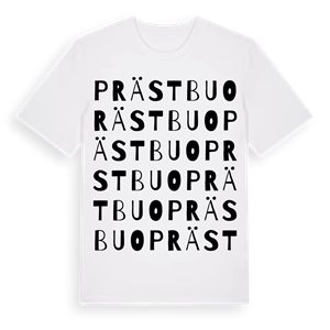 Prästbuo ordlek t-shirt – ekologisk bomull t-shirt från Pinshirt