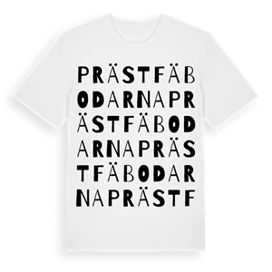 Prästfäbodarna ordlek t-shirt – ekologisk bomull t-shirt från Pinshirt