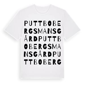 Puttbo Bergsmansgård ordlek t-shirt – ekologisk bomull t-shirt från Pinshirt
