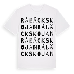 Råbäckskojan ordlek t-shirt – ekologisk bomull t-shirt från Pinshirt