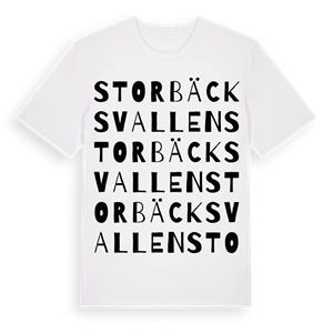 Storbäcksvallen ordlek t-shirt – ekologisk bomull t-shirt från Pinshirt