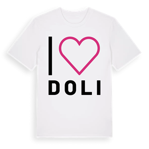 Jag älskar Doli t-shirt stort tryck – ekologisk bomull t-shirt från Pinshirt