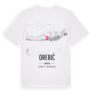 Orebić karta t-shirt – ekologisk bomull t-shirt från Pinshirt
