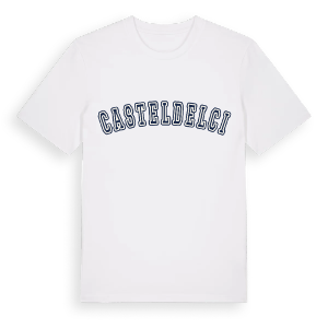 Casteldelci college t-shirt – ekologisk bomull t-shirt från Pinshirt