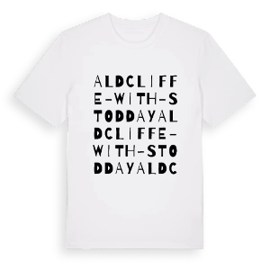 Aldcliffe-with-Stodday ordlek t-shirt – ekologisk bomull t-shirt från Pinshirt
