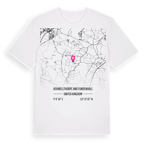 Ashwellthorpe and Fundenhall karta t-shirt – ekologisk bomull t-shirt från Pinshirt