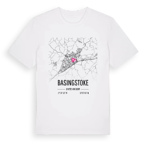 Basingstoke karta t-shirt – ekologisk bomull t-shirt från Pinshirt