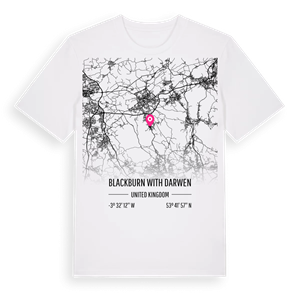 Blackburn with Darwen karta t-shirt – ekologisk bomull t-shirt från Pinshirt