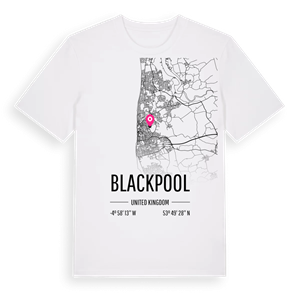 Blackpool karta t-shirt – ekologisk bomull t-shirt från Pinshirt
