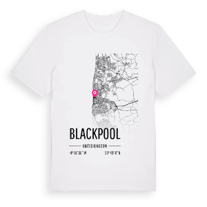 Blackpool karta t-shirt – ekologisk bomull t-shirt från Pinshirt