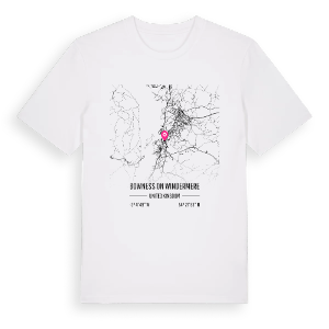 Bowness on Windermere karta t-shirt – ekologisk bomull t-shirt från Pinshirt