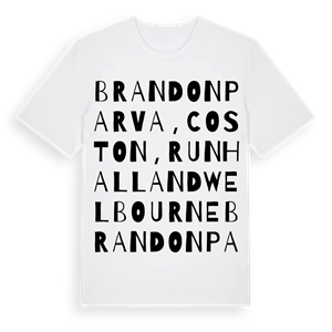 Brandon Parva, Coston, Runhall and Welbourne ordlek t-shirt – ekologisk bomull t-shirt från Pinshirt