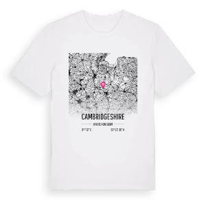 Cambridgeshire karta t-shirt – ekologisk bomull t-shirt från Pinshirt