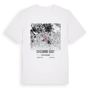 Cheshire East karta t-shirt – ekologisk bomull t-shirt från Pinshirt