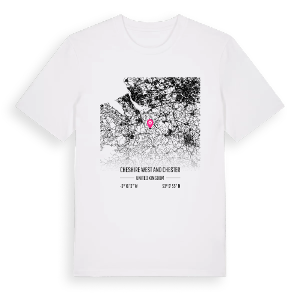 Cheshire West and Chester karta t-shirt – ekologisk bomull t-shirt från Pinshirt