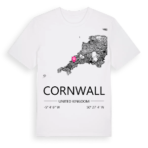 Cornwall karta t-shirt – ekologisk bomull t-shirt från Pinshirt