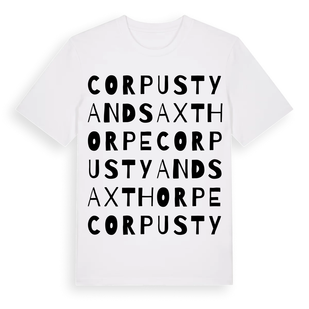 Corpusty and Saxthorpe ordlek t-shirt – White, i miljö