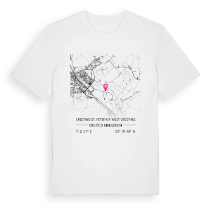 Creeting St. Peter or West Creeting karta t-shirt – ekologisk bomull t-shirt från Pinshirt