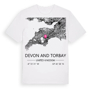 Devon and Torbay karta t-shirt – ekologisk bomull t-shirt från Pinshirt