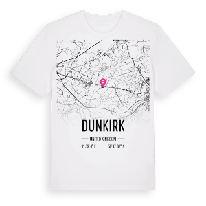 Dunkirk karta t-shirt – ekologisk bomull t-shirt från Pinshirt