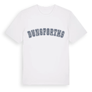 Dunsforths college t-shirt – ekologisk bomull t-shirt från Pinshirt