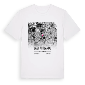 East Midlands karta t-shirt – ekologisk bomull t-shirt från Pinshirt
