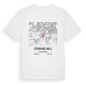 Epsom and Ewell karta t-shirt – ekologisk bomull t-shirt från Pinshirt