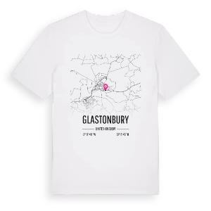 Glastonbury karta t-shirt – ekologisk bomull t-shirt från Pinshirt