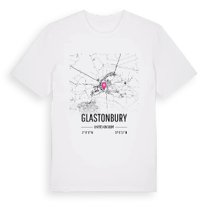 Glastonbury karta t-shirt – ekologisk bomull t-shirt från Pinshirt