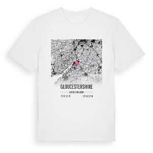 Gloucestershire karta t-shirt – ekologisk bomull t-shirt från Pinshirt