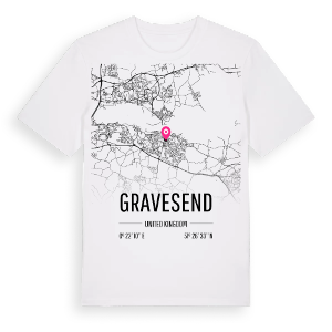 Gravesend karta t-shirt – ekologisk bomull t-shirt från Pinshirt