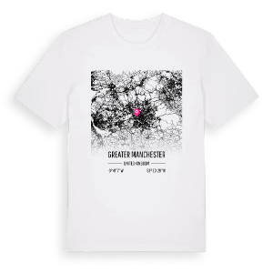 Greater Manchester karta t-shirt – ekologisk bomull t-shirt från Pinshirt