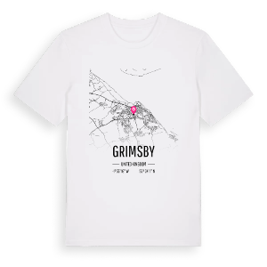 Grimsby karta t-shirt – ekologisk bomull t-shirt från Pinshirt
