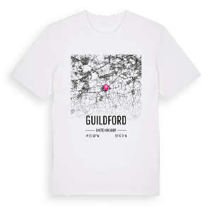 Guildford karta t-shirt – ekologisk bomull t-shirt från Pinshirt