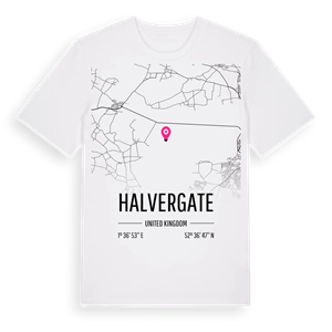 Halvergate karta t-shirt – ekologisk bomull t-shirt från Pinshirt
