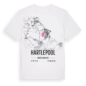 Hartlepool karta t-shirt – ekologisk bomull t-shirt från Pinshirt