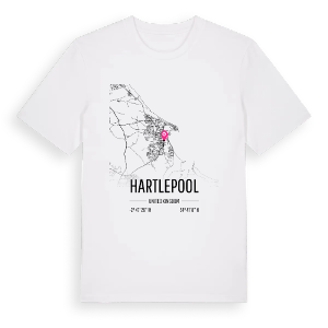 Hartlepool karta t-shirt – ekologisk bomull t-shirt från Pinshirt