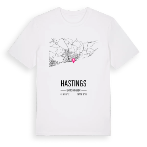 Hastings karta t-shirt – ekologisk bomull t-shirt från Pinshirt