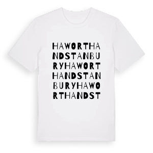Haworth and Stanbury ordlek t-shirt – ekologisk bomull t-shirt från Pinshirt