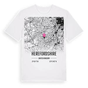 Herefordshire karta t-shirt – ekologisk bomull t-shirt från Pinshirt