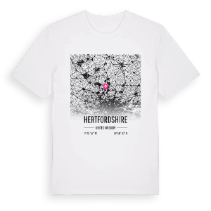 Hertfordshire karta t-shirt – ekologisk bomull t-shirt från Pinshirt