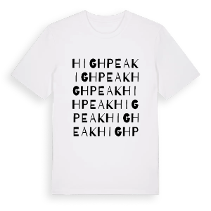High Peak ordlek t-shirt – ekologisk bomull t-shirt från Pinshirt