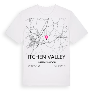 Itchen Valley karta t-shirt – ekologisk bomull t-shirt från Pinshirt